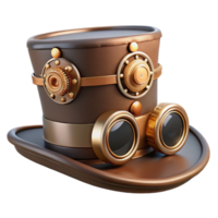 wonderful creative Steampunk top hat with copper gears, goggles, and leather accents high quality png