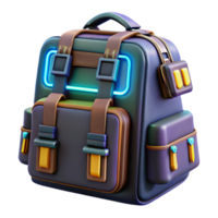 beautiful minimalist Cyberpunk backpack with glowing neon accents and multiple compartments premium png