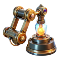 serene modern Steampunk robotic arm with visible clockwork mechanisms and glowing vacuum tubes exclusive png
