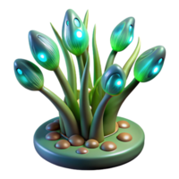 impressive abstract Alien plant with bioluminescent leaves and strange, organic forms high resolution png
