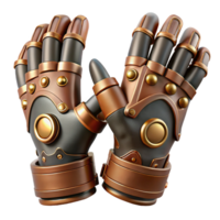 magnificent artistic Steampunk gloves with articulated finger joints and copper plating detailed png