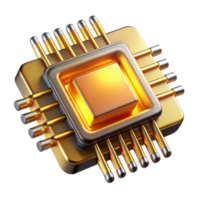 beautiful classic Quantum computer chip, glowing gold, complex circuitry premium png