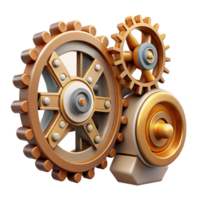 elegant rustic Steampunk gear train with interconnected cogs and gears 4K png