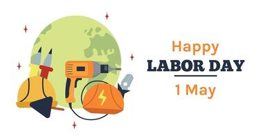Labor Day 1 May card banner invitation poster with different instruments vector