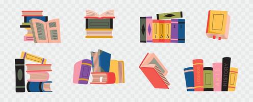 Set collection of hand drawn various books, stacks of books, textbooks. Concept, design of Read more, book lovers, learning, education, library vector