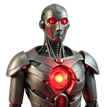 elegant abstract Sci-fi robot torso with exposed circuitry and glowing red core professional png
