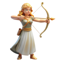 magnificent rustic Artemis, Goddess of the Hunt, with a bow and arrow, high resolution png
