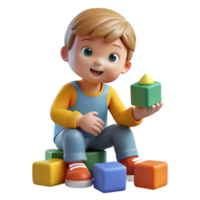 wonderful minimalist Toddler playing with blocks, original png