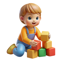 elegant traditional Toddler playing with blocks, authentic png