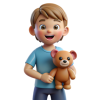 wonderful artistic Happy child holding a teddy bear, high resolution png