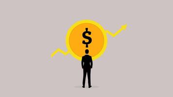 Businessman analyzes graph with dollar symbol. Ideal for finance, success, investment, growth concepts in business presentations, articles, and marketing. video