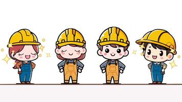 cartoon characters of construction workers with green screen, 2d looping animation video