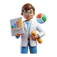 serene contemporary Data scientist with charts and graphs, authentic png