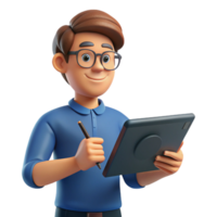 wonderful minimalist Graphic designer with drawing tablet, original png