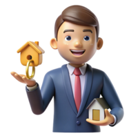 beautiful creative Real estate agent holding a house key, authentic png