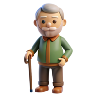 vibrant rustic Elderly man with a beard and a cane authentic png