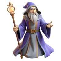 wonderful classic A powerful wizard, staff in hand, flowing robes, 4K png