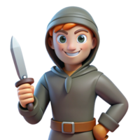 extraordinary minimalist A sly rogue, dagger in hand, cunning expression, high quality png