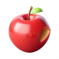 serene traditional A single, perfect red apple, with a single bite taken out premium png