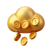 dramatic vintage A single, stylized cloud, raining gold coins authentic png