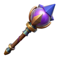 dramatic rustic A powerful wizard's staff, topped with a glowing crystal orb high resolution png