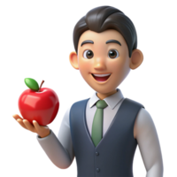 beautiful rustic Smiling teacher with apple high resolution png