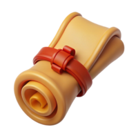 beautiful traditional A single, ornate treasure map scroll tied with ribbon, premium png