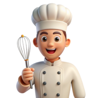 impressive traditional Smiling chef, holding whisk, authentic png