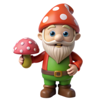 elegant creative A playful gnome, holding a mushroom authentic png
