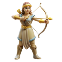 serene contemporary Artemis, Goddess of the Hunt, with bow and arrow, high resolution png
