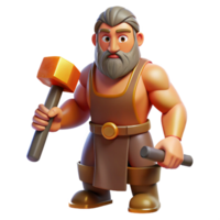 impressive modern Hephaestus, God of the Forge, holding hammer, high quality png