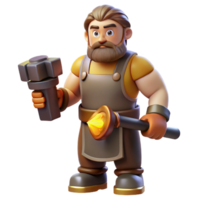 elegant vintage Hephaestus, God of the Forge, holding hammer, high resolution png