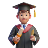 extraordinary modern Graduate in cap and gown holding diploma, high quality png