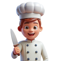 dramatic traditional Happy chef in uniform with a knife, 4K png