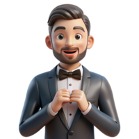 wonderful rustic Groom in tuxedo adjusting his bow tie, high resolution png