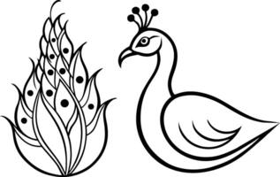 Peacock Feather Line Drawing Intricate Royal Bird Sketch vector