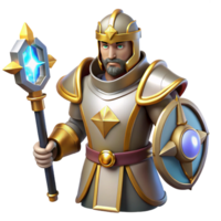 serene rustic A powerful paladin, in shining armor, holding a holy symbol, high quality png