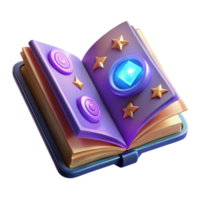 magnificent classic A single, open spellbook with glowing pages and magical symbols, genuine png