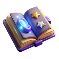 vibrant minimalist A single, open spellbook with glowing pages and magical symbols, high quality png