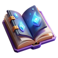 elegant minimalist A single, open spellbook with glowing pages and magical symbols, exclusive png