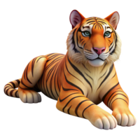 stunning artistic A majestic Bengal tiger, lying down, looking directly at the camera premium png