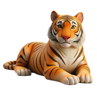stunning modern A majestic Bengal tiger, lying down, looking directly at the camera professional png