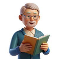 magnificent modern Elderly man reading a book, professional png