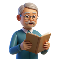 elegant creative Elderly man reading a book, original png