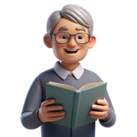 dramatic abstract Senior man with glasses reading a book, genuine png