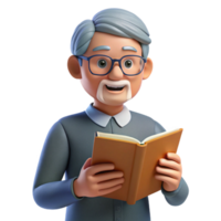 wonderful minimalist Senior man with glasses reading a book, detailed png