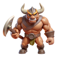 vibrant classic A muscular minotaur, wielding a double-headed axe, furious expression, authentic png