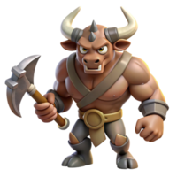 stunning rustic A muscular minotaur, wielding a double-headed axe, furious expression, 4K png