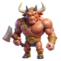 vibrant rustic A muscular minotaur, wielding a double-headed axe, furious expression, 4K png