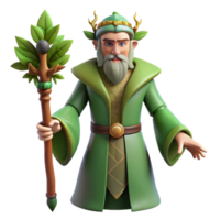 beautiful abstract A powerful druid, holding a staff, adorned with leaves, high resolution png